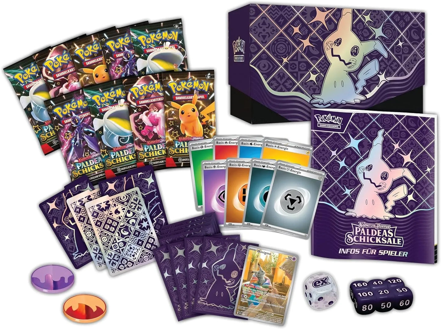 Contenu du Coffret Dresseur d’Élite Pokémon ETB – Destinées de Paldea ouvert avec boosters et accessoires